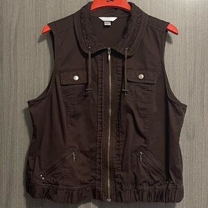 CJ Banks Utility Pintuck Vest - Drawstring Collar Cargo & Zip Pockets - Size 1X